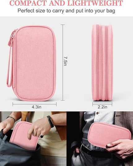 FYY Electronic Organizer, Travel Bag, Pouch, Carry Case Portable Waterproof Double Layers for Cable, Cord, Charger, Phone, Earphone Pink