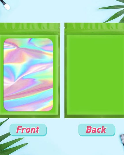 Funfery 300 Pack Smell Proof Resealable Bags for Food Storage,Holographic Bags 4x6 Green Mylar Clear Packaging Bag- Scent Proof for Cookies, Zip Foil Pouch for Small Business