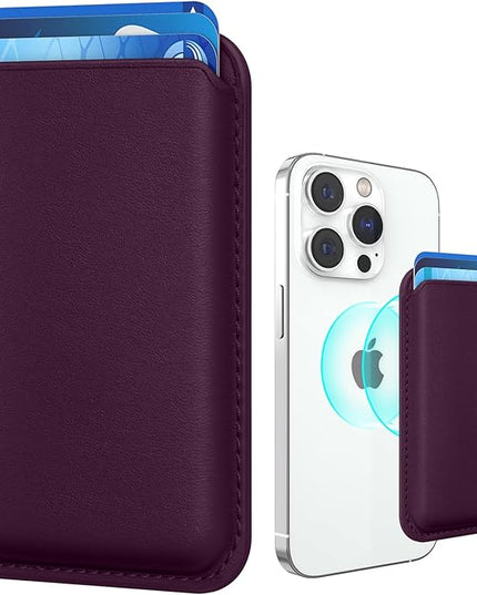 Magnetic Wallet Cell Phone Card Holder for Phone Case with Mag-Safe, Stronger Magnetic RFID Leather Phone Wallet Stick on Series of iPhone 17/16/15/14/13/12 and Pro/Promax, Cherry