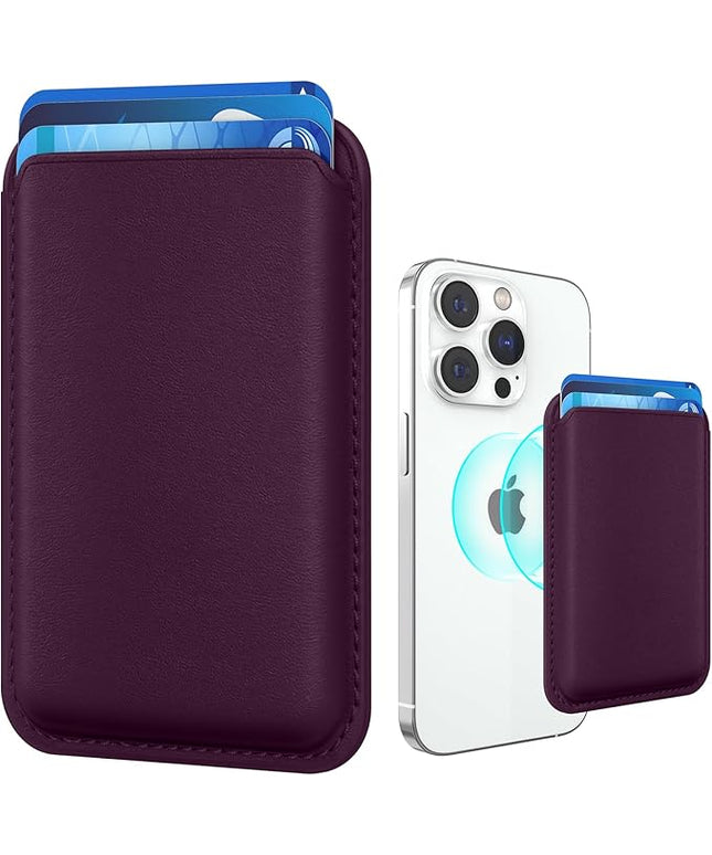 Magnetic Wallet Cell Phone Card Holder for Phone Case with Mag-Safe, Stronger Magnetic RFID Leather Phone Wallet Stick on Series of iPhone 17/16/15/14/13/12 and Pro/Promax, Cherry