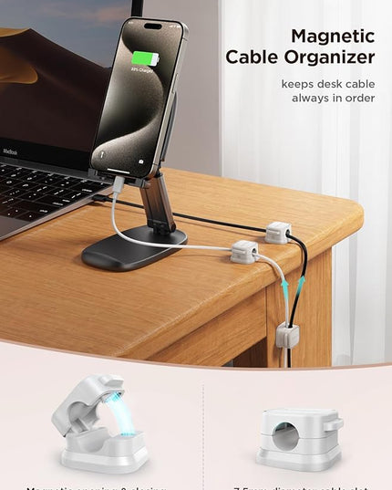 6 Pack Magnetic Cable Clips [Cable Smooth Adjustable] Cord Holder, Under Desk Cable Management, JOYROOM Adhesive Wire Holder Keeper Organizer for Home Office Desk Phone Car Wall Desktop Nightstand