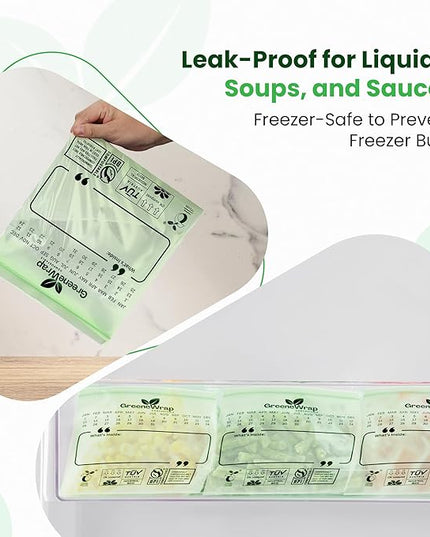 Compostable Gallon Size Zip Bags 25 Count Extra Thick 2 mil Resealable, Leak-Proof, Freezer Safe Disposable Food Storage Bags, BPI and OK Compost Home Certified, ASTM D6400