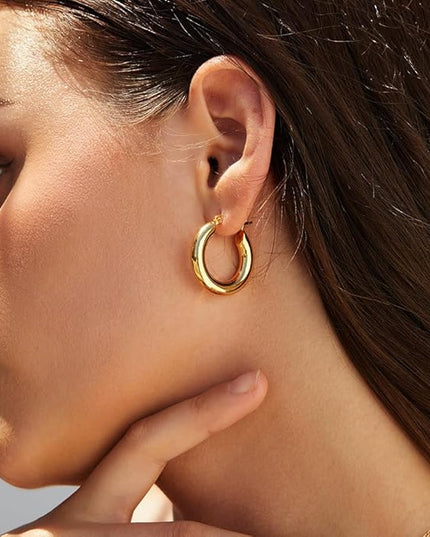 18K Gold Plated Chunky Hoop Earrings for Women Fashion Thick Gold Hoops Set Jewelry for Birthday Christmas Gifts