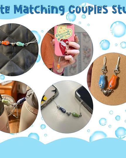 Agromusk Matching Phone Charms,Cute Ceramic Fish Matchaing Keychains Heart Strap Matching Couples Stuff Valentines Day Gifts