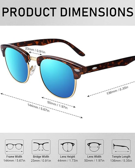 GQUEEN Classic Horn Rimmed Semi Rimless Polarized Sunglasses for Men Women GQO6