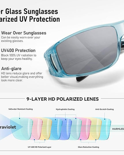 Wzerry Sunglasses Fit Over Glasses Polarized for Men Women, Wrap-Around Glasses UV400 Protection for Driving and Outdoor