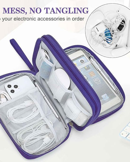 FYY Electronic Organizer, Large Travel Cable Organizer Bag Pouch Electronic Accessories Carry Case Portable Waterproof Double Layers All-in-One Storage Bag for Cable, Cord, Charger, Purple