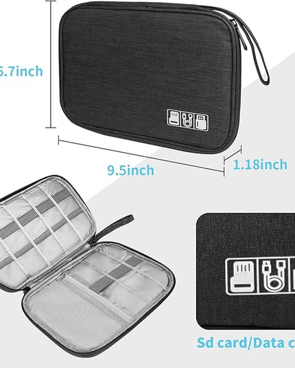 Electronics Organizer Travel Case,Electronic Accessories Storage Bag,Portable Waterproof Cable Organizer Bag,Travel Cord Organizer Bag for Small Charging Cord Storage,Cables,SD Card (Black)