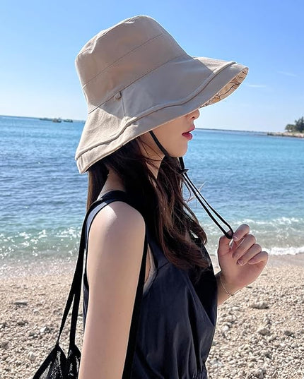 HUAMULAN Women Summer Sun Hat Wide Brim Wired Edge Floral Beach Bucket Hats Reversible Foldable Travel UV Protection Lady Hat
