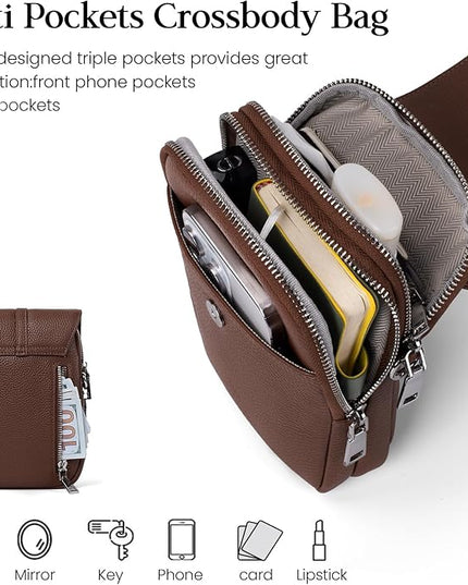 befen Genuine Leather Small Crossbody Bags for Women, Multi Pocket Cell Phone Crossbody Purse with RFID Blocking Card Slots