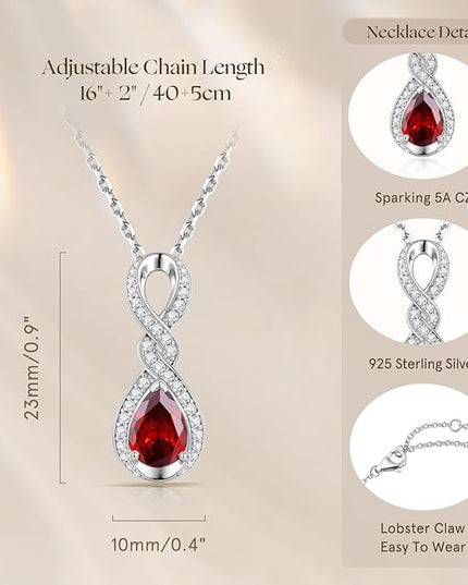 FANCIME Infinity Embrace Birthstone Necklaces for Women Fine Jewelry Sterling Silver Dainty Infinity Pendant Anniversary Birthday Christmas Gifts for Her Wife Mom Daughter