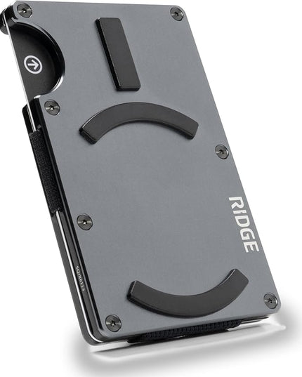 Ridge Wallets for Men Compatible with Magsafe - Slim Minimalist Compact Wallet and Card Holder, RFID Protected Front Pocket Wallets for Men with Integrated Cash Strap (Gunmetal)