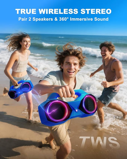 Bluetooth Speaker 80W(Peak)Loud with Bass, 20H Playtime, IPX7 Waterproof, RGB Lights, TWS, Large Portable Wireless Speakers for Outdoor, Home, Party, Pool, Beach, Tailgating, Gym, Work, Gifts (Blue)