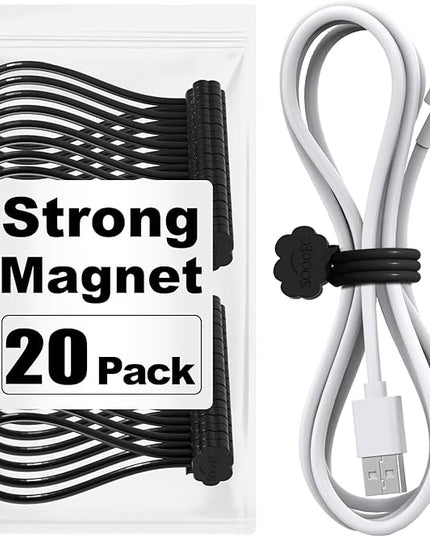 SOOOEC Black Magnetic Cable Ties, 20 Pack 7.2" Magnetic Cord Ties Cute Cloud Design, Silicone Magnetic Ties for Cord Organizer, Black Color.