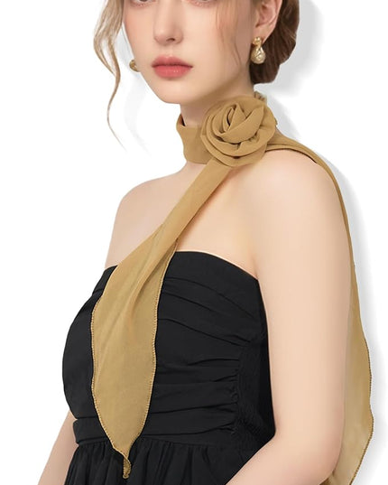 Chiffon Scarf for Women, Removable Flower Neck Scarf Light Soft Fashion Rose Scarves Versatile Headband or Hair Band