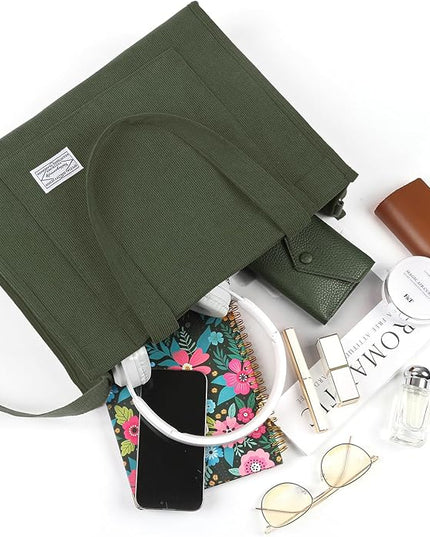 Valleycomfy Corduroy Tote Bag for Women Travel Crossbody Bag Purse Women Shoulder Bags Work Handbags Everyday Hobo Bag