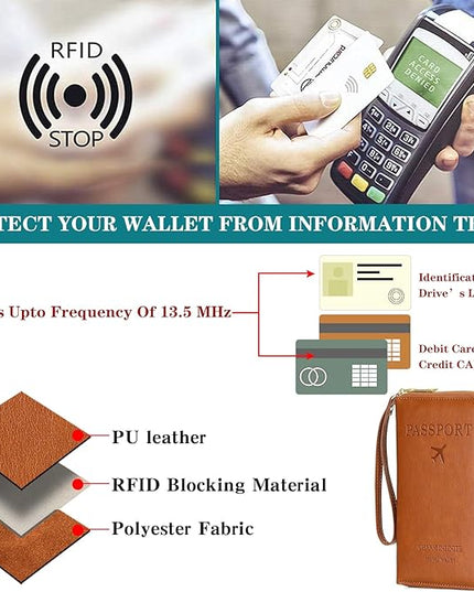 Leather RFID Blocking Passport Holder Travel Wallet, Passport Cover/Travel Wallet for Women/Men with