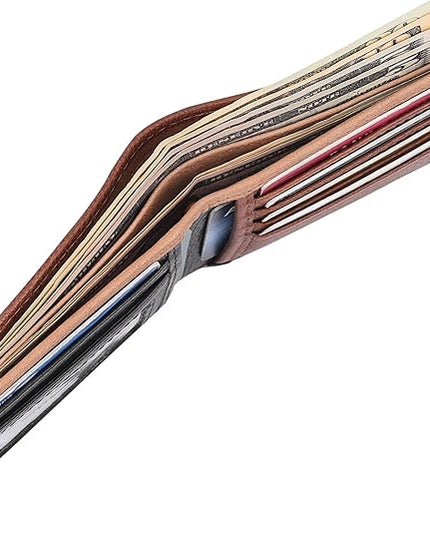 BOTANNER Genuine Leather Mens Bifold Wallet RFID Blocking 5 Credit Card Slots 1 ID Window 2 Sections for Bills 2 Additional Slots | Tan/Camel/Black