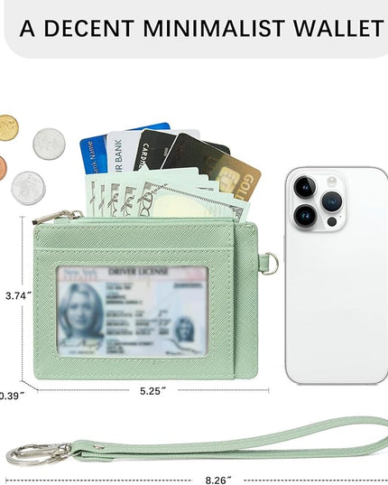 BOSTANTEN Small Wallet For Women RFID Leather Credit Card Holder Slim Wristlet Keychain Wallet With Zipper Pocket, Mint Green Checkered