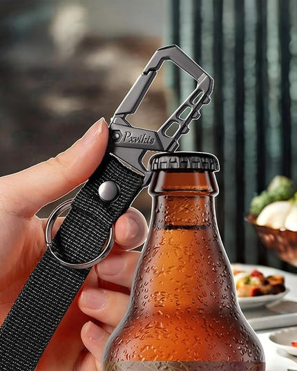 Metal heavy duty key chain carabiner clip bottle opener wrist lanyard ring car key fob unisex for men and women