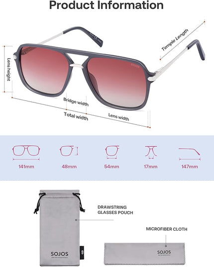 SOJOS Sunglasses for Women & Men, Square, Retro, Polarized Lens, Trendy Aviator, 90s Shades