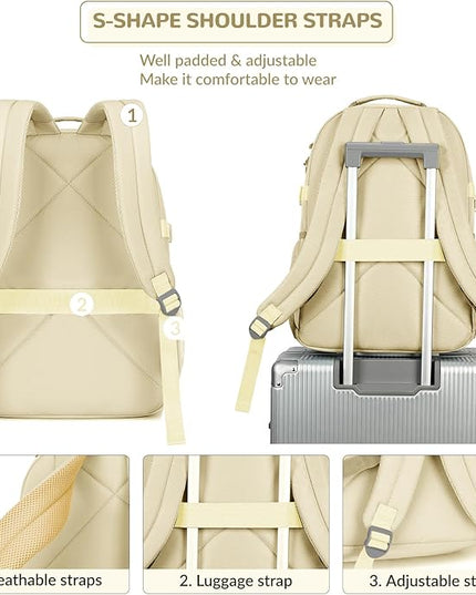 Lohol Water Resistant Backpack with Mulitiple Pockets for Travel Outdoor College, 15.6 inch Laptop Bookbag for Girl and Women (Beige)
