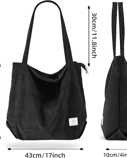 KALIDI Women Corduroy Tote Bag Zipper Casual Tote's Handbag Big Capacity Shoulder Bag with Pockets