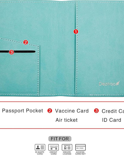 Deziliao Passport Holder,Passport Holder Card Slots, Passport and Vaccine Card Holder Combo, Cute Passport cover for Women and Men, with Waterproof Rfid Blocking, Passport Travel Wallet(Aqua Green)