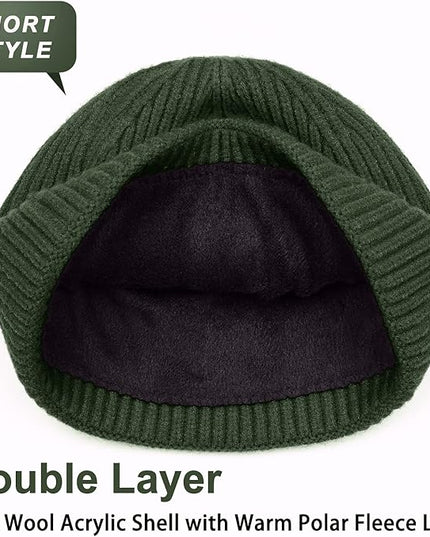 ROYBENS Wool Fisherman Beanie for Men Women, Knit Cuffed Fleece Lined Beanies Winter Warm Hat Skull Cap Unisex