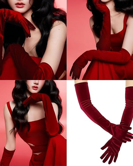 Vintage Extra Long Gloves Ladies Stretchy Evening Wear Red Costume Accessories Women's Special Occasion Gloves