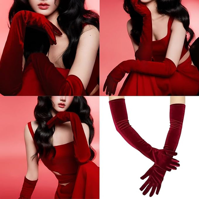Vintage Extra Long Gloves Ladies Stretchy Evening Wear Red Costume Accessories Women's Special Occasion Gloves