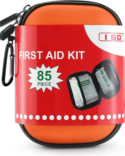 I GO 85 Pieces Hard Shell Mini Compact First Aid Kit, Small Personal Emergency Survival Kit for Travel Hiking Camping Backpacking Hunting Marine Car