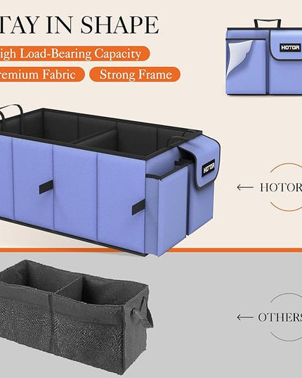 HOTOR Large-Capacity Trunk Organizer - Foldable for SUVs & Sedans, Sturdy Organization for Car Accessories, Tools, Sundries, Blue, 2 Compartments, US11032 | Foldable, Sturdy Organization, for Car Accessories, Tools, Sundries, US11032