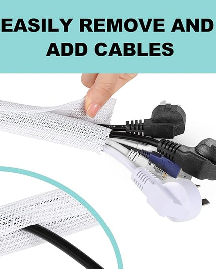 AGPTEK White Cable Sleeve Cover, 2 Pack 5ft - 1.2 inch Desk Cord Organizer Cable Hider, Home Office Wire Management Computer TV Wire Loom Tubing, Pet Proof Cord Protector, from Cat Dog Chewing, White