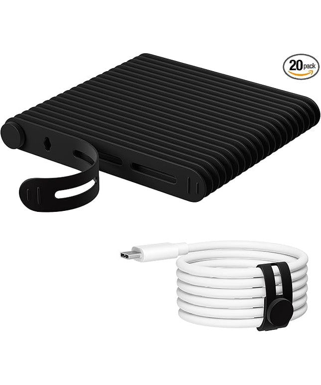 20Pcs Nearockle Reusable Cable Ties, Adjustable Silicone Cord Organizer Small Zip Ties for Charging Cords Earphone Computer Wire, Office Desk Cable Management Travel Accessories(Black)