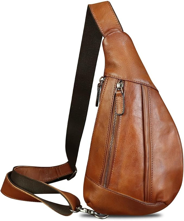 LRTO Genuine Leather Sling Bag for Men and Women Vintage Real Leather Crossbody Chest Bags Backpack Purse for Travel Hiking
