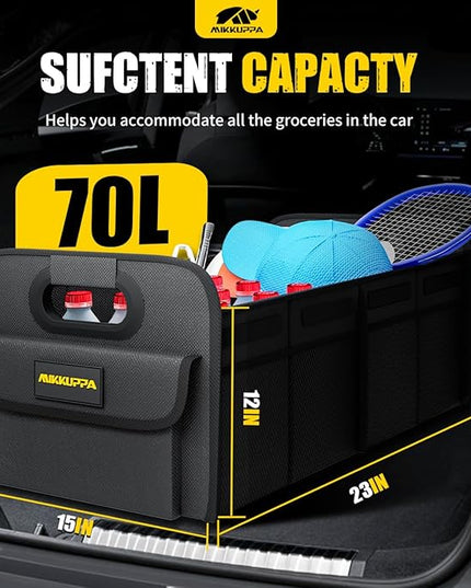 MIKKUPPA Car Trunk Organizer - 70L Collapsible Trunk Organizer for Groceries, Car Storage Organizers for SUV Auto Truck Van with Non Slip Bottom (Black)