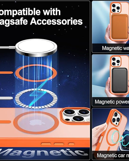 Hython Case for iPhone 16 Pro Max Case Magnetic Translucent Matte Phone Cases 6.9" [Compatible with MagSafe] Thin Slim Fit Shockproof Bumper Hard Protective Cover for Women Men Girls, Frosted Orange