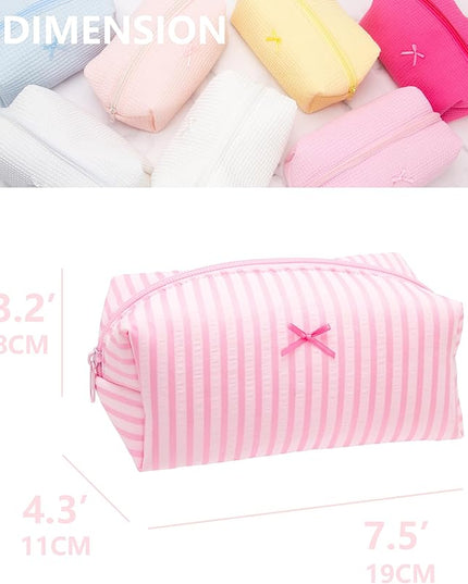 Cozy Makeup Bag Small Aesthetic Travel Zipper Cosmetic Pouch for Women Make Up Beauty Accessories Brushes, Stripe Cute Pink