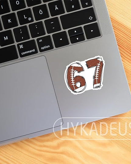 (3 Pcs) Football 67 Sticker Six Seven Funny Gen Alpha Meme Stickers – 67 Gifts for Coaches, Players, Goalies, Waterproof Vinyl Decals for Water Bottle, Tumbler, Laptop, Phone Case, 3" x 2.2"