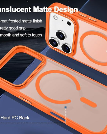 Hython Case for iPhone 17 Pro Case Magnetic Translucent Matte Phone Cases 6.3" [Compatible with MagSafe] Thin Slim Fit Shockproof Bumper Hard Protective Cover for Women Men Girls, Frosted Orange
