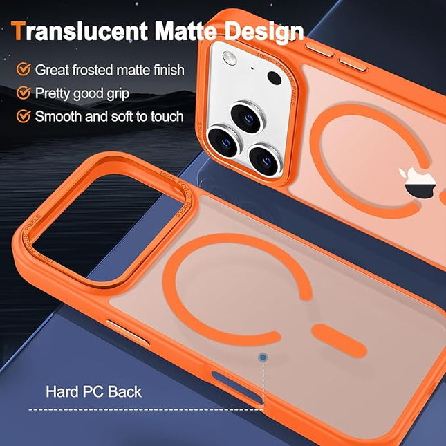 Hython Case for iPhone 17 Pro Case Magnetic Translucent Matte Phone Cases 6.3" [Compatible with MagSafe] Thin Slim Fit Shockproof Bumper Hard Protective Cover for Women Men Girls, Frosted Orange