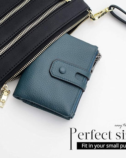 Bveyzi Small Soft Leather Wallet for Women RFID Blocking Ladies Card Holder with Double Zipper Pocket