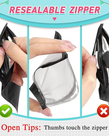 Funfery 300 Pack Smell Proof Resealable Bags for Food Storage,Mylar Clear Bags 4x6 Black Packaging Bag- Edibles,Odorless Scent Proof Bag for Cookies, Zip Foil Pouch for Small Business