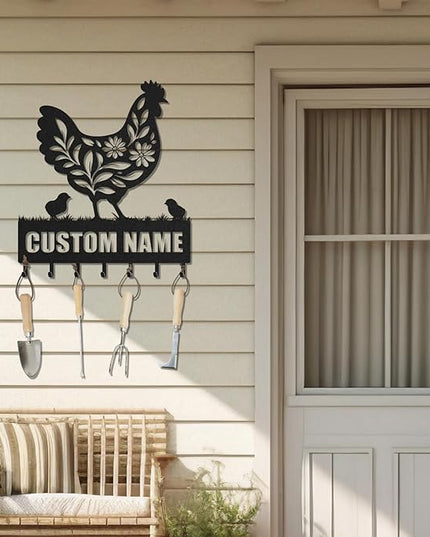 LOWACOS Personalized Key Holder for Wall, Custom Metal Chicken Key Hooks with Name, Meta Jacket Holder Hooks Organizer Rack, Jacket Hanger Decor for Kitchen, Entryway, Hallway, Office, Doorway