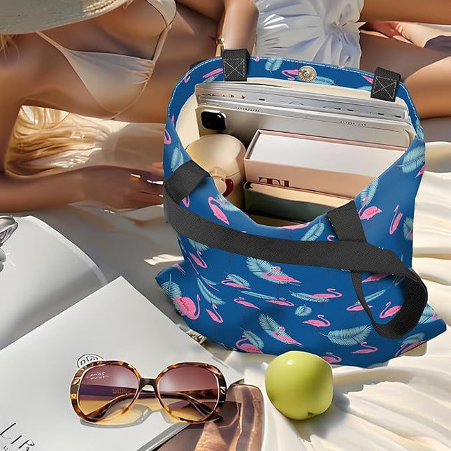 Canvas Tote Bag for Women，Cute Heavy-Duty Shoulder Bag with Zipper Pocket -Travel Tote for Grocery, Gym,Shopping