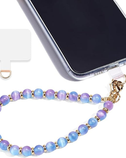 Marble Beaded Phone Wrist Strap,Detachable Phone Bracelet Strap with Tether Tab,Hands-Free Wristlet Strap (Purple Blue Cat's Eye)