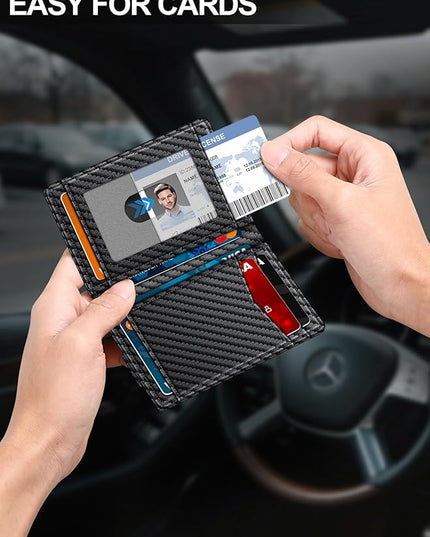 ZALVEX Wallet for Men Slim Leather Wallets for 12-15 Cards, Minimalist Thin RFID Blocking Card Holder with Money Clip & ID Window, Small Bifold Front Pocket Wallet, Gifts for Men