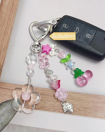 Keychain Bag Accessories Cute Cherry Strawberry Flower Keychains Accessories Decor for Keys Bags Purses Gift