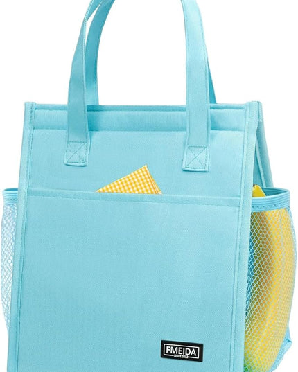 Fmeida Insulated Lunch Bag Women Men, 9L Large Lunch Bags with Multiple Pockets, Reusable Thermal Cooler Tote for Work, Office, Picnic, Travel | Hook and Loop Closure, Sky Blue